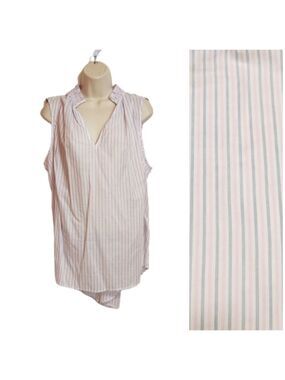 On-34th V-Neck Stripe Sleeveless Swing Blouse Casual Shirt Top Pink/Blue 2X